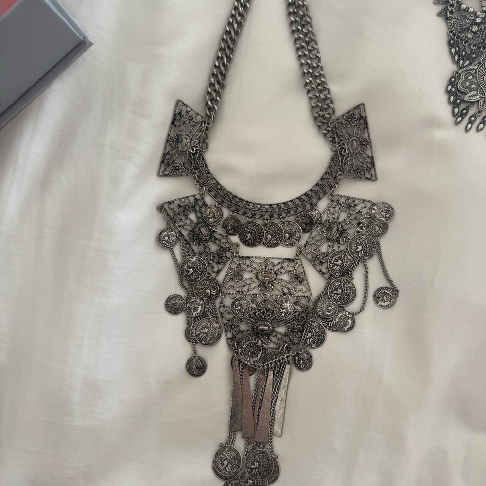 Boho Silver Statement Necklace